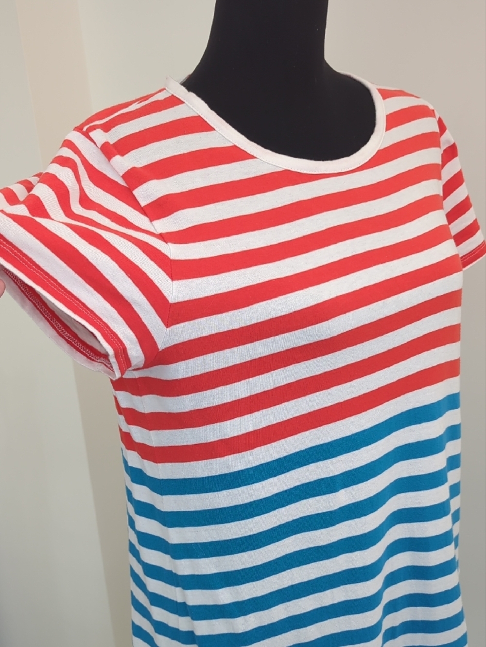 J.Crew Striped T-Shirt Dress Red White Blue Ombre Crew Neck Patriotic LARGE - Picture 5 of 9